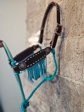 Load image into Gallery viewer, Teal fringe hybrid halter
