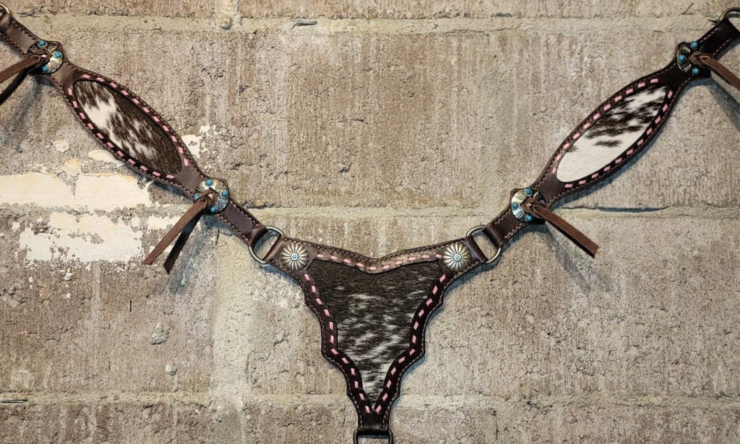Cowhide pink buckstitch